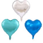 Set 3 Baloane din Folie Metalizata, Embo, Figurina Inima, Tema Ziua Indragostitilor, 45 cm, Ambalaj Individual, Pai Inclus, Umflare cu Aer sau Heliu, Albastru/Argintiu