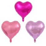 Set 3 Baloane din Folie Metalizata, Embo, Figurina Inima, Tema Ziua Indragostitilor, 45 cm, Ambalaj Individual, Pai Inclus, Umflare cu Aer sau Heliu, Roz