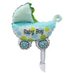 Set 3 Baloane din Folie Metalizata, Embo, Figurine Carucior, Inima, Fundita, Tema Botez, 45 cm, Ambalaj Individual, Pai Inclus, Umflare cu Aer sau Heliu, Albastru - imagine 2