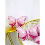 Set 3 Baloane din Folie Metalizata, Embo, Figurine Carucior, Inima, Fundita, Tema Botez, 45 cm, Ambalaj Individual, Pai Inclus, Umflare cu Aer sau Heliu, Roz - imagine 5