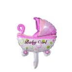 Set 3 Baloane din Folie Metalizata, Embo, Figurine Carucior, Inima, Fundita, Tema Botez, 45 cm, Ambalaj Individual, Pai Inclus, Umflare cu Aer sau Heliu, Roz - imagine 2
