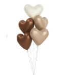 Set 3 Baloane din Folie Metalizata, Embo, Figurine Inimi, Tema Ziua Indragostitilor, 45 cm, Ambalaj Individual, Pai Inclus, Umflare cu Aer sau Heliu, Crem/Maro - imagine 6