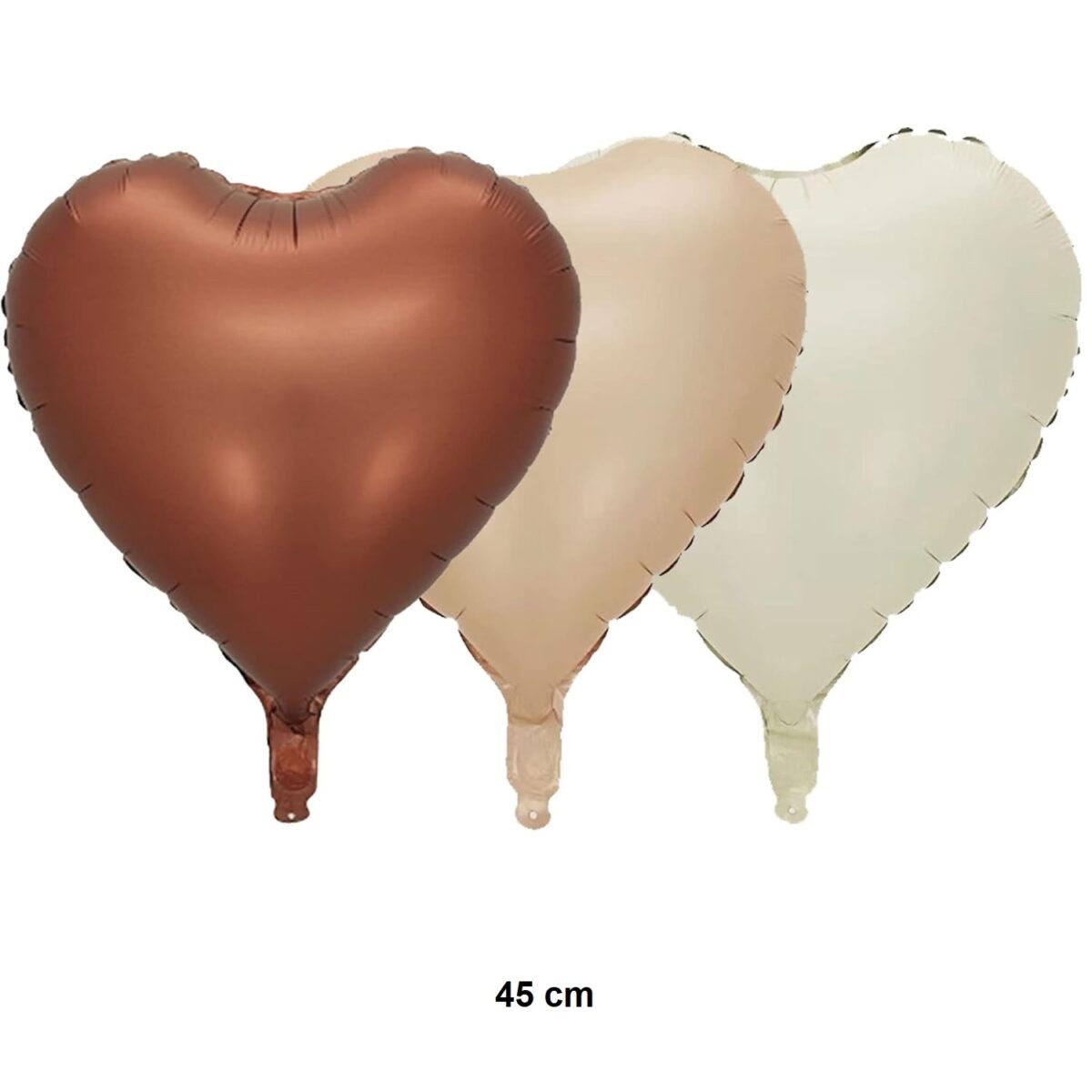 Set 3 Baloane din Folie Metalizata, Embo, Figurine Inimi, Tema Ziua Indragostitilor, 45 cm, Ambalaj Individual, Pai Inclus, Umflare cu Aer sau Heliu, Crem/Maro - imagine 7