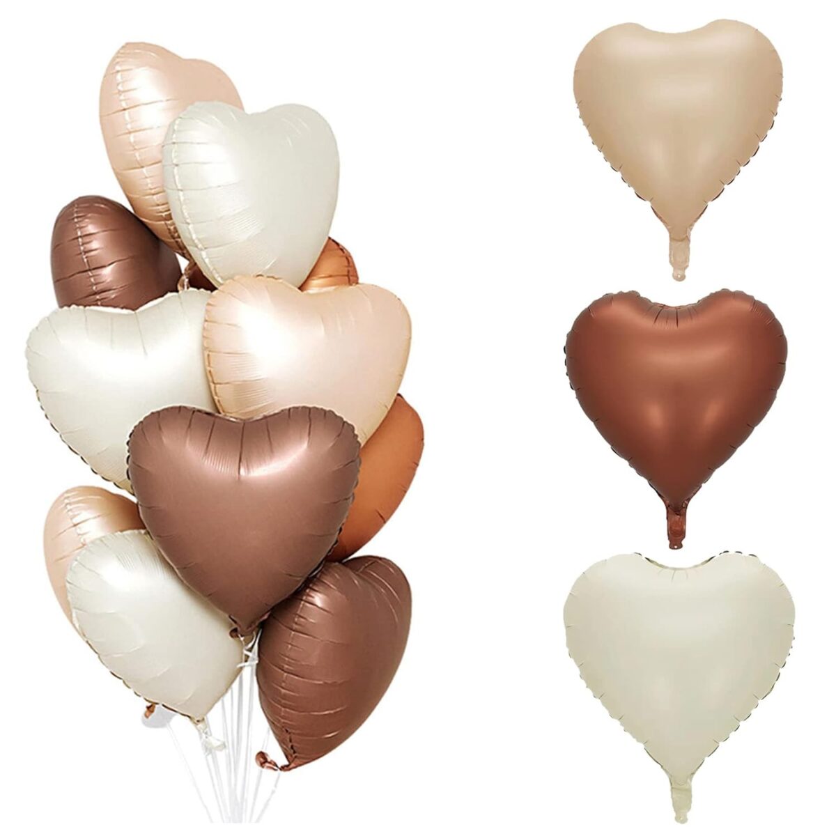 Set 3 Baloane din Folie Metalizata, Embo, Figurine Inimi, Tema Ziua Indragostitilor, 45 cm, Ambalaj Individual, Pai Inclus, Umflare cu Aer sau Heliu, Crem/Maro - imagine 8