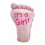 Set 3 Baloane din Folie Metalizata, Embo, Figurine Picior 46x79 cm, Inima 45 cm, Stea 45cm, Model It's a Girl, Tema Gender Reveal, Ambalaj Individual, Pai Inclus, Umflare cu Aer sau Heliu, Roz - imagine 2