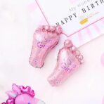 Set 3 Baloane din Folie Metalizata, Embo, Figurine Picior 46x79 cm, Inima 45 cm, Stea 45cm, Model It's a Girl, Tema Gender Reveal, Ambalaj Individual, Pai Inclus, Umflare cu Aer sau Heliu, Roz - imagine 10