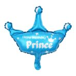 Set 3 Baloane din Folie Metalizata, Embo, Figurine Coroana si Stea, Model Aniversare, 40 cm, Ambalaj Individual, Pai Inclus, Umflare cu Aer sau Heliu, Albastru - imagine 3