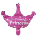 Set 3 Baloane din Folie Metalizata, Embo, Figurine Coroana si Stea, Model Aniversare, 40 cm, Ambalaj Individual, Pai Inclus, Umflare cu Aer sau Heliu, Roz - imagine 2