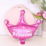 Set 3 Baloane din Folie Metalizata, Embo, Figurine Coroana si Stea, Model Aniversare, 40 cm, Ambalaj Individual, Pai Inclus, Umflare cu Aer sau Heliu, Roz - imagine 4