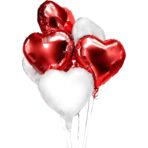 Set 3 Baloane din Folie Metalizata, Embo, Model Inimi, Tema Ziua Indragostitilor, 45 cm, 2 Rosii, 1 Alb, Ambalaj Individual, Pai Inclus, Umflare cu Aer sau Heliu, Alb/Rosu - imagine 6