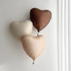 Set 3 Baloane din Folie Metalizata, Embo, Figurine Inimi, Tema Ziua Indragostitilor, 45 cm, Ambalaj Individual, Pai Inclus, Umflare cu Aer sau Heliu, Crem/Maro - imagine 4