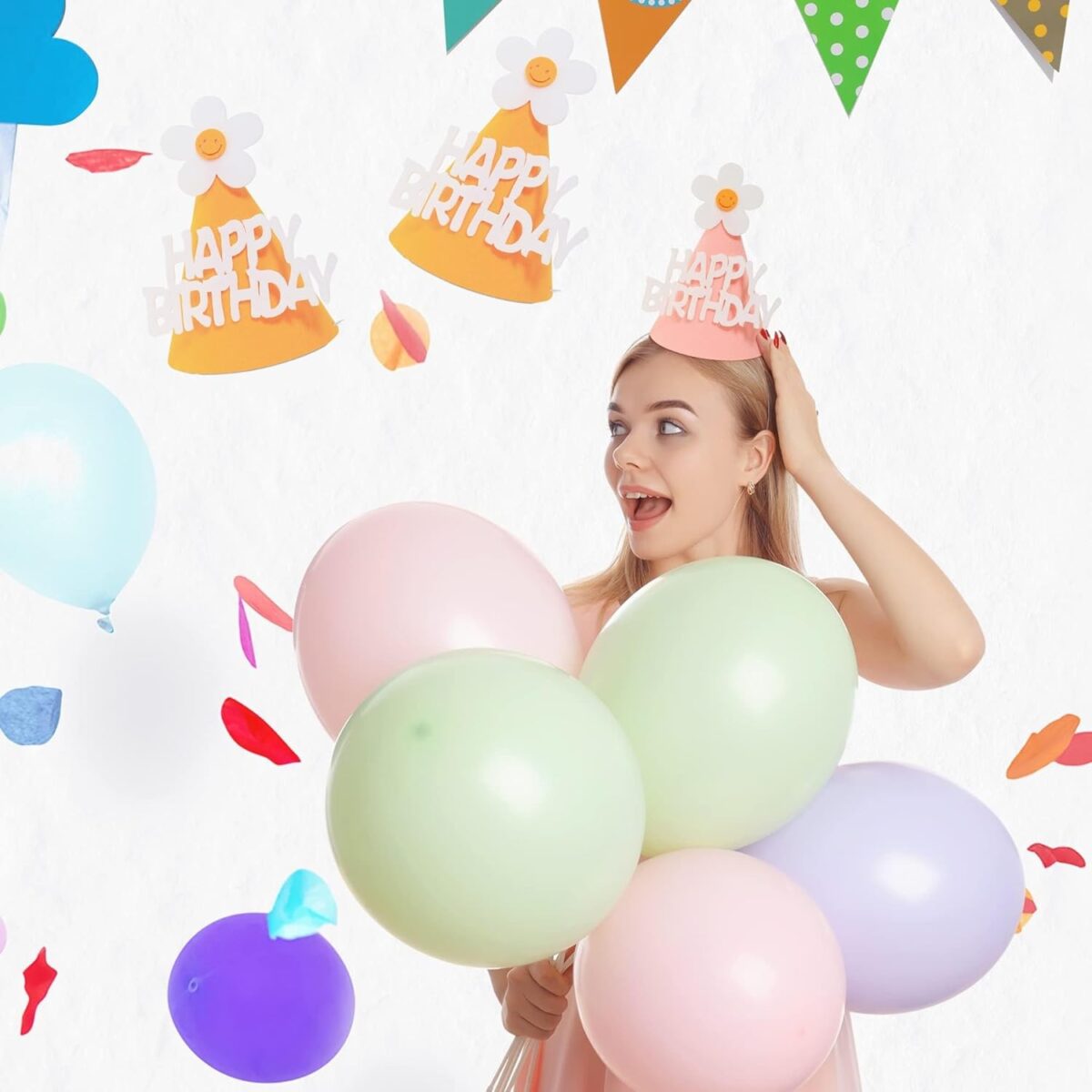 Set 3 Coifuri Happy Birthday, Embo, pentru Petrecere, Tematica Aniversare, cu Floare din Spuma, Multicolor - imagine 10