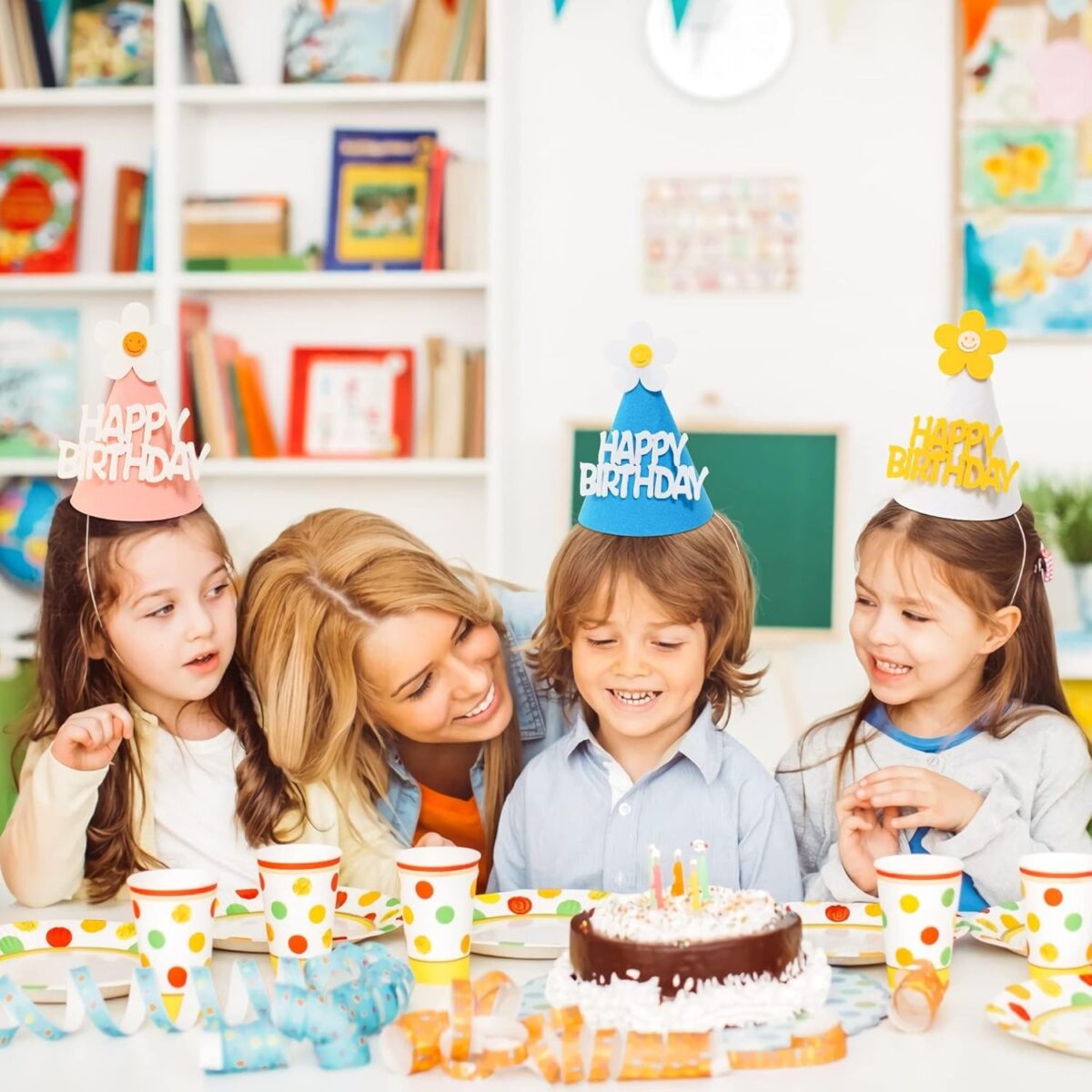 Set 3 Coifuri Happy Birthday, Embo, pentru Petrecere, Tematica Aniversare, cu Floare din Spuma, Multicolor - imagine 11