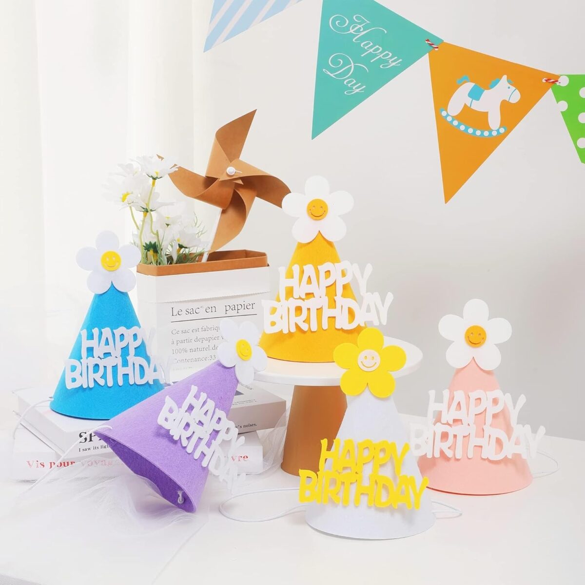 Set 3 Coifuri Happy Birthday, Embo, pentru Petrecere, Tematica Aniversare, cu Floare din Spuma, Multicolor - imagine 12