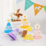 Set 3 Coifuri Happy Birthday, Embo, pentru Petrecere, Tematica Aniversare, cu Floare din Spuma, Multicolor - imagine 12