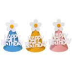 Set 3 Coifuri Happy Birthday, Embo, pentru Petrecere, Tematica Aniversare, cu Floare din Spuma, Multicolor