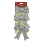 Set 3 fundite pentru brad, Argintii, cu sclipici, 10 x 11 cm, din poliester, Embo