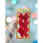Set 3 fundite pentru brad, Rosii, design cu linii aurii , 11 x 14 cm, din poliester, Embo - imagine 2