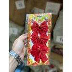 Set 3 fundite pentru brad, Rosii, design cu linii aurii , 11 x 14 cm, din poliester, Embo