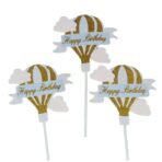 Set 3 Toppere pentru Tort, Embo, Model Balon cu Aer Cald Happy Birthday, Tematica Aniversare, Albastru
