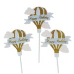 Set 3 Toppere pentru Tort, Embo, Model Balon cu Aer Cald Happy Birthday, Tematica Aniversare, Albastru