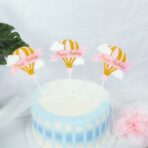 Set 3 Toppere pentru Tort, Embo, Model Balon cu Aer Cald Happy Birthday, Tematica Aniversare, Roz - imagine 2