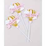 Set 3 Toppere pentru Tort, Embo, Model Balon cu Aer Cald Happy Birthday, Tematica Aniversare, Roz - imagine 6