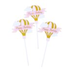 Set 3 Toppere pentru Tort, Embo, Model Balon cu Aer Cald Happy Birthday, Tematica Aniversare, Roz
