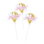 Set 3 Toppere pentru Tort, Embo, Model Balon cu Aer Cald Happy Birthday, Tematica Aniversare, Roz