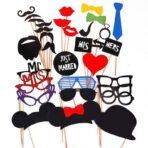 Set 31 de Accesorii pentru Petrecere, Embo, Props pentru Coltul de Poze, Ochelari, Palarii, Mustata, Cravata, Tematica Nunta, Multicolor
