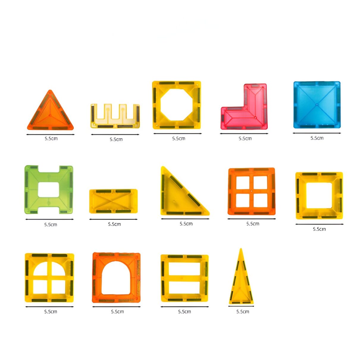 Set 32 Piese Magnetice de Constructie, Embo, Piese 5.5 cm, Magnetic Tiles, Forme Geometrice, 3 Ani, ABS, Magnet, 20.5 x 14.5 x 12 cm, Multicolor - imagine 2