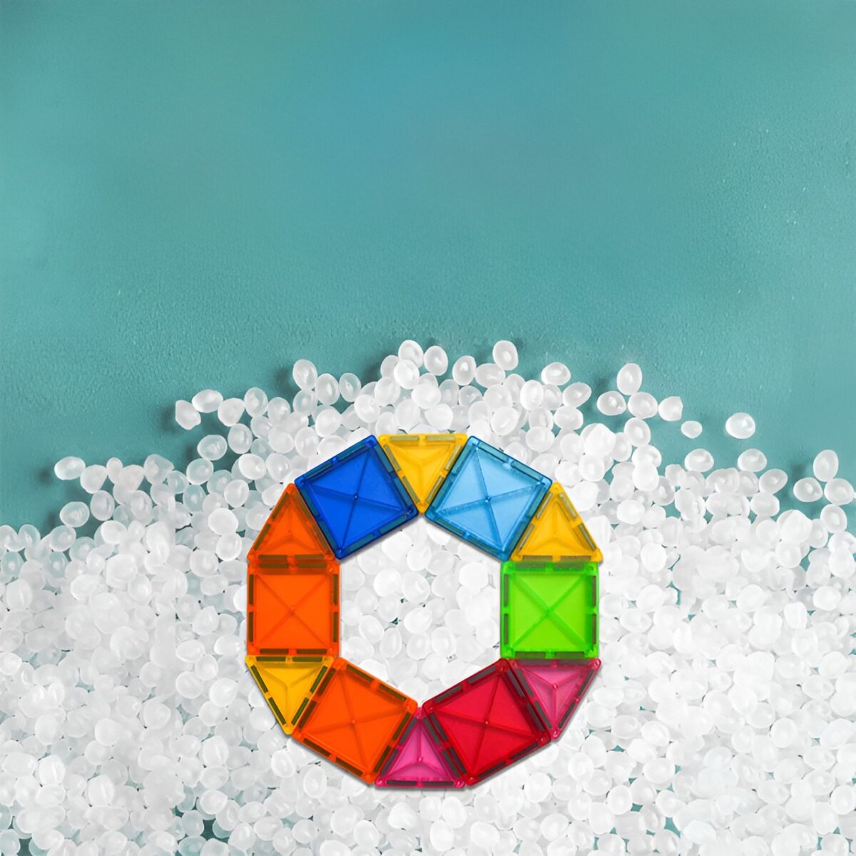 Set 32 Piese Magnetice de Constructie, Embo, Piese 5.5 cm, Magnetic Tiles, Forme Geometrice, 3 Ani, ABS, Magnet, 20.5 x 14.5 x 12 cm, Multicolor - imagine 4