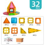 Set 32 Piese Magnetice de Constructie, Embo, Piese 5.5 cm, Magnetic Tiles, Forme Geometrice, 3 Ani, ABS, Magnet, 20.5 x 14.5 x 12 cm, Multicolor - imagine 5