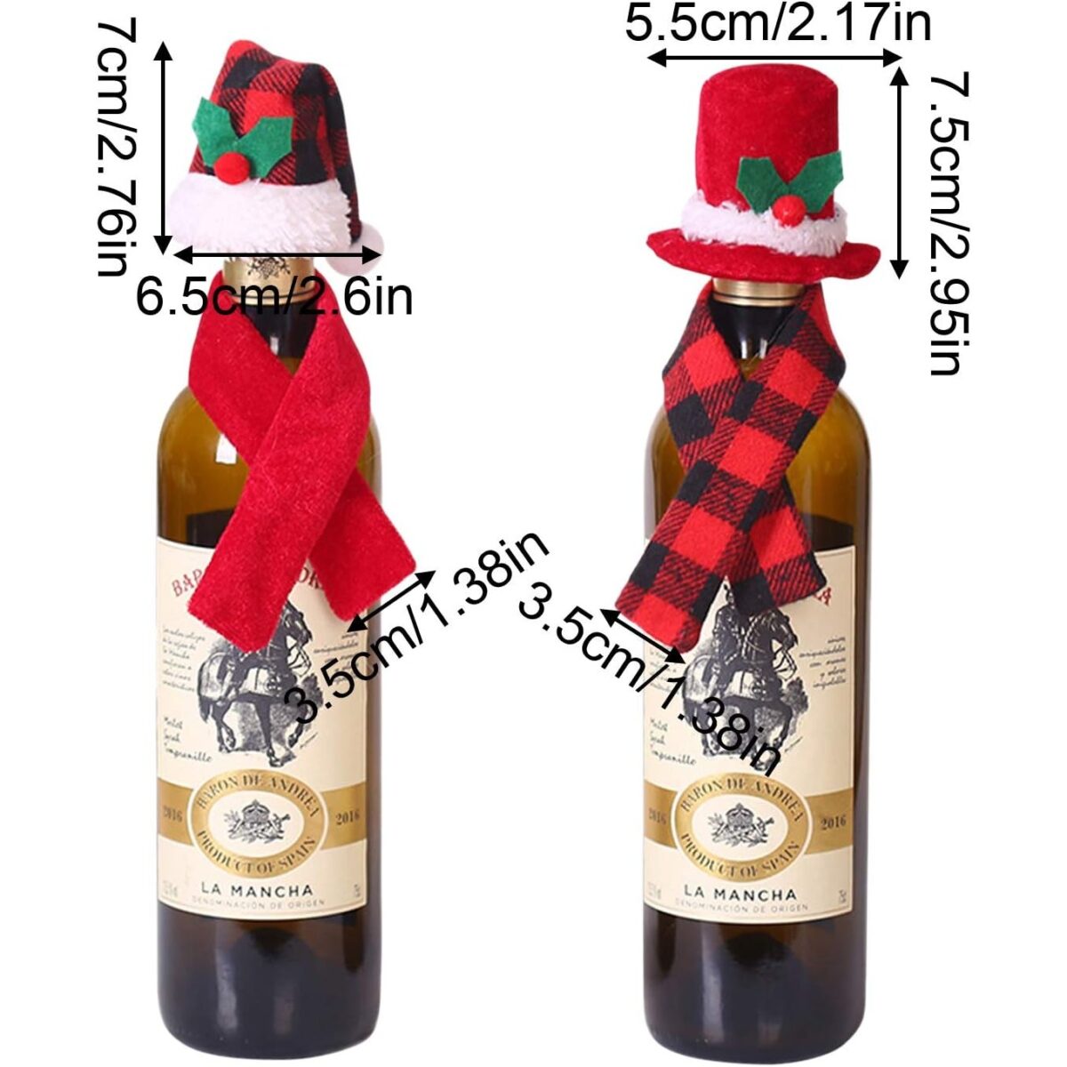 Set 2 accesorii decorative pentru sticlele de vin, tematica Craciun, material textil/poliester, multicolor - imagine 4