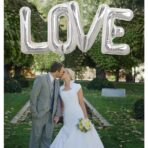 Set 4 Baloane din Folie Metalizata, Embo, Figurine Litere, Model Scris Love, Tema Iubire, 80 cm, Ambalaj Individual, Pai Inclus, Umflare cu Aer sau Heliu, Argintiu - imagine 3