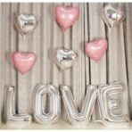 Set 4 Baloane din Folie Metalizata, Embo, Figurine Litere, Model Scris Love, Tema Iubire, 80 cm, Ambalaj Individual, Pai Inclus, Umflare cu Aer sau Heliu, Argintiu - imagine 8