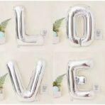 Set 4 Baloane din Folie Metalizata, Embo, Figurine Litere, Model Scris Love, Tema Iubire, 80 cm, Ambalaj Individual, Pai Inclus, Umflare cu Aer sau Heliu, Argintiu - imagine 9