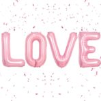 Set 4 Baloane din Folie Metalizata, Embo, Figurine Litere, Model Scris Love, Tema Iubire, 80 cm, Ambalaj Individual, Pai Inclus, Umflare cu Aer sau Heliu, Roz - imagine 3