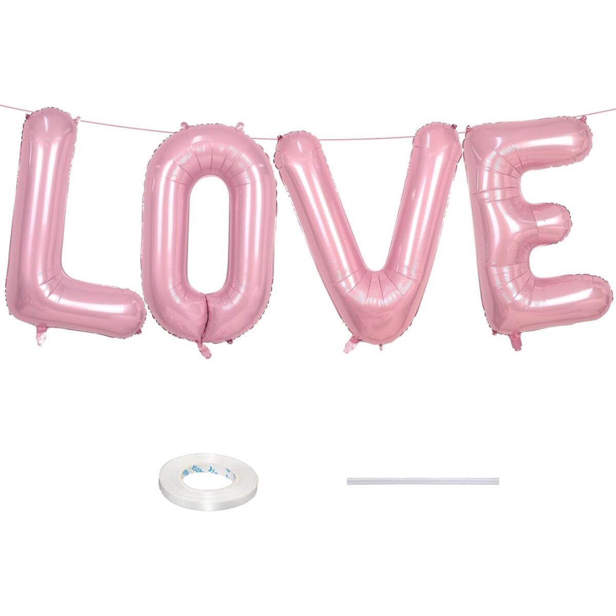 Set 4 Baloane din Folie Metalizata, Embo, Figurine Litere, Model Scris Love, Tema Iubire, 80 cm, Ambalaj Individual, Pai Inclus, Umflare cu Aer sau Heliu, Roz - imagine 4