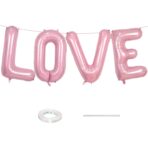Set 4 Baloane din Folie Metalizata, Embo, Figurine Litere, Model Scris Love, Tema Iubire, 80 cm, Ambalaj Individual, Pai Inclus, Umflare cu Aer sau Heliu, Roz - imagine 4