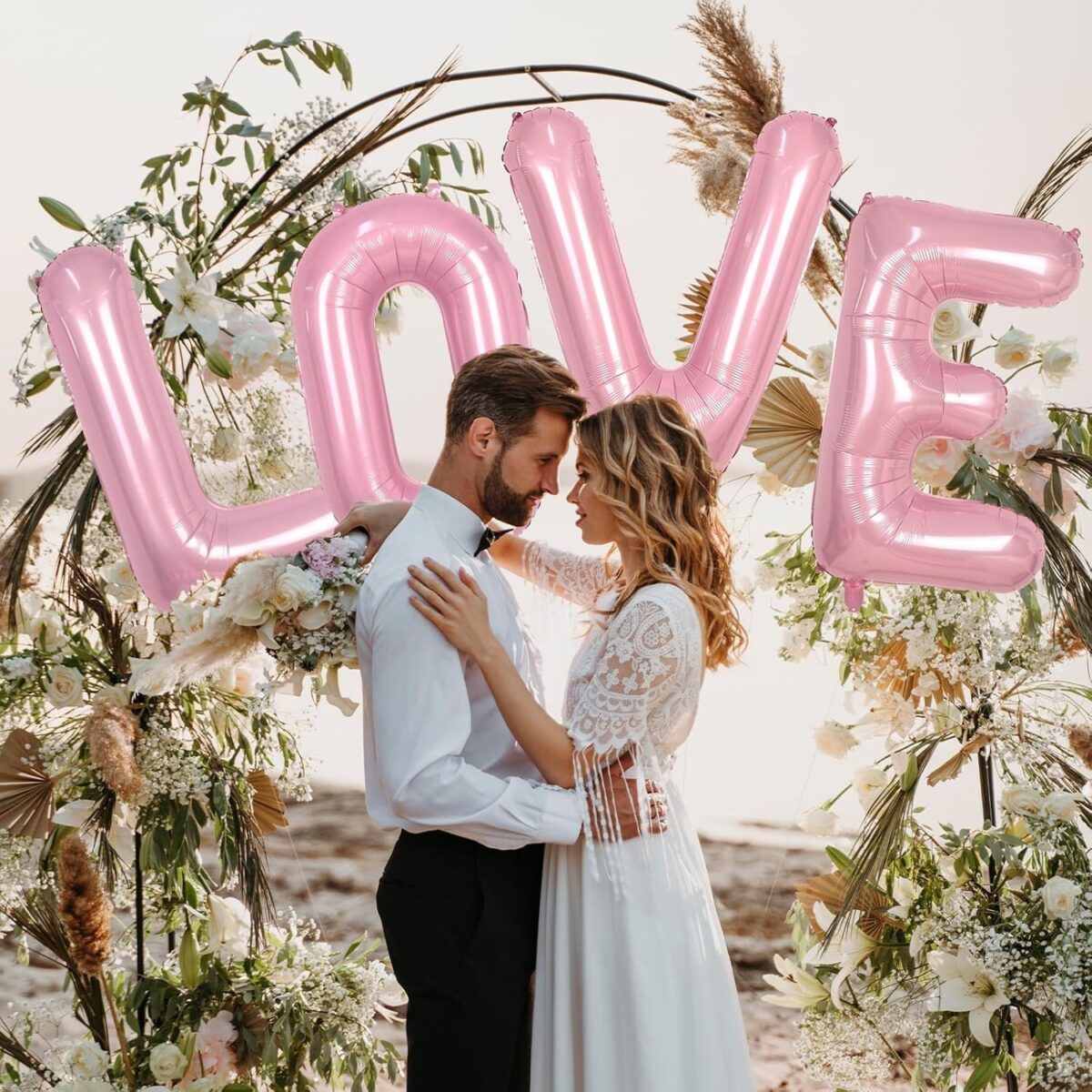 Set 4 Baloane din Folie Metalizata, Embo, Figurine Litere, Model Scris Love, Tema Iubire, 80 cm, Ambalaj Individual, Pai Inclus, Umflare cu Aer sau Heliu, Roz - imagine 5