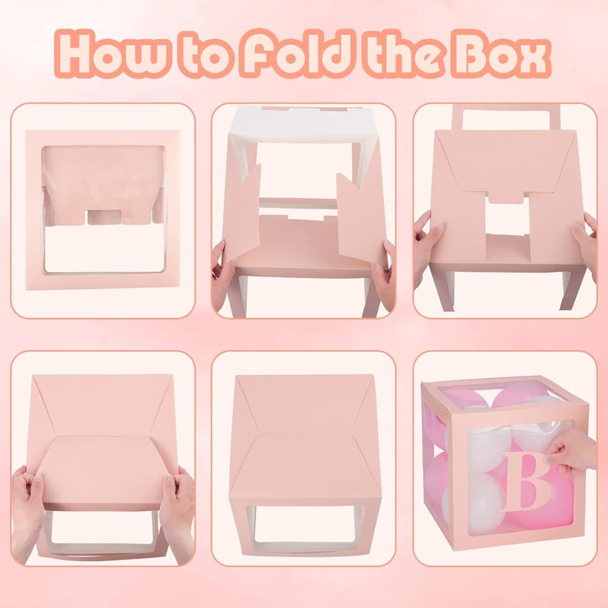 Set 4 Cutii pentru Baloane, Embo, Model Scris Baby, Tematica Iubire, Cuburi Decorative din Plastic, Accesorii pentru Petrecere, 30 x30 cm, Transparente Contur Roz - imagine 3