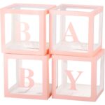 Set 4 Cutii pentru Baloane, Embo, Model Scris Baby, Tematica Iubire, Cuburi Decorative din Plastic, Accesorii pentru Petrecere, 30 x30 cm, Transparente Contur Roz