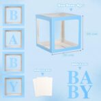 Set 4 Cutii pentru Baloane, Embo, Model Scris Baby, Tematica Iubire, Cuburi Decorative din Plastic, Accesorii pentru Petrecere, 30 x30 cm, Transparente Contur Albastru - imagine 2