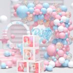 Set 4 Cutii pentru Baloane, Embo, Model Scris Love, Tematica Iubire, Cuburi Decorative din Plastic, Accesorii pentru Petrecere, 30 x30 cm, Transparente Contur Alb - imagine 3