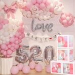 Set 4 Cutii pentru Baloane, Embo, Model Scris Love, Tematica Iubire, Cuburi Decorative din Plastic, Accesorii pentru Petrecere, 30 x30 cm, Transparente Contur Alb - imagine 4