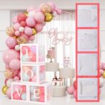 Set 4 Cutii pentru Baloane, Embo, Model Scris Love, Tematica Iubire, Cuburi Decorative din Plastic, Accesorii pentru Petrecere, 30 x30 cm, Transparente Contur Alb - imagine 5