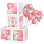 Set 4 Cutii pentru Baloane, Embo, Model Scris Love, Tematica Iubire, Cuburi Decorative din Plastic, Accesorii pentru Petrecere, 30 x30 cm, Transparente Contur Alb - imagine 8