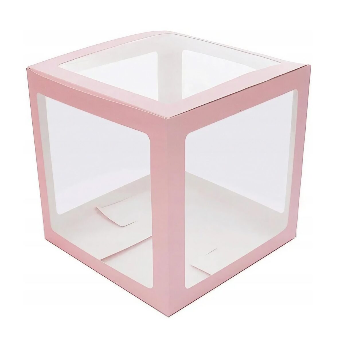 Set 4 Cutii pentru Baloane, Embo, Model Scris Love, Tematica Iubire, Cuburi Decorative din Plastic, Accesorii pentru Petrecere, 30 x30 cm, Transparente Contur Roz - imagine 5