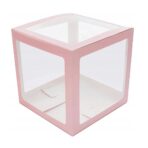 Set 4 Cutii pentru Baloane, Embo, Model Scris Love, Tematica Iubire, Cuburi Decorative din Plastic, Accesorii pentru Petrecere, 30 x30 cm, Transparente Contur Roz - imagine 5